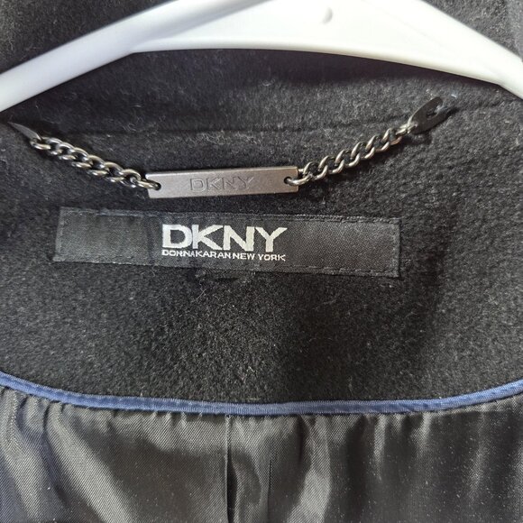 DKNY Coat Womens 12 Black Wool Cashmere Blend Ruffle Collar Long Dressy - Picture 4 of 10